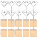 Fydun 10 Adet Fotoğraf Tutucu Masa Numarası Tutacağı Not Klipsi Masa Adı Kartı Tutucu Mesaj Kartı Resim Metal Stand Masif Ahşap Taban