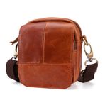 FYH Erkek deri çanta, taşıma kemeri, cep telefonu cebi, çok fonksiyonlu omuz çantası, kahverengi, 4.7"L x 5.5" H x 1.6"