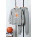 FYK COLLECTİON 3 İplik Yuvarlak Yaka Kalın Kışlık Şardonlu Basketbol Pota Baskı Detaylı Erkek Çocuk Eşofman Takımı