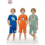 Fyk Kids 3'lü Bisiklet Yaka Baskı Detaylı Renkli Kaprili Erkek Çocuk 6 Parça Alt Üst Takım - Saks - Turuncu - Mint - 11 Yaş