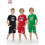 Fyk Kids 3'lü Bisiklet Yaka Baskı Detaylı Renkli Kaprili Erkek Çocuk 6 Parça Alt Üst Takım - Siyah - Kırmızı - Yeşil - 11 Yaş