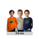 FYK KİDS ERKEK ÇOCUK BİSİKLET YAKA BASKI DETAYLI 3'LÜ BASİC SWEATSHİRT