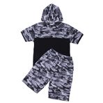 FYK KİDS Erkek Çocuk Kapüşonlu Kamuflaj Desenli Kapri-Sweatshirt Alt Üst Takım