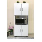 FZHOME 4 Kapaklı Orta Bölmeli 4 Kapılı Çok Amaçlı Beyaz Mikrodalga Mini Fırın Mutfak Dolabı