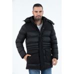 G-Fox Erkek Uzun Çıkarılabilir Kapşonlu Dolgulu Rüzgara Dayanıklı Su Itici Şişme Mont 9712 - 2XL - Siyah