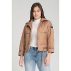 G-FOX Kadın Kapitone Desenli, Kuşaklı ve Çift Cepli Spor Kısa Şişme Mont 8828 - Vizon - XL