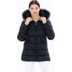 G-Fox Kadın Uzun Çıkarılabilir Kürk Kapşonlu Dolgulu Rüzgara Dayanıklı Su Itici Şişme Mont 8651 - 2XL - Siyah