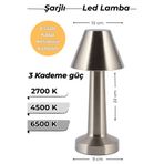 ga gözde aydınlatma Gümüş ♦ Şarjlı LED Masa Lambası ♦ 3 Kademeli Işık Renkli ♦ USB Şarjlı Gece Lambası ♦ Ev-Ofis