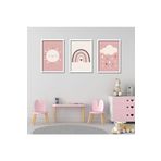 GAAGART 3'lü Ahşap Lamine Çerçeveli Mdf Kız Bebek Odası Pembe Tablo 50 x 70 gartNM2430