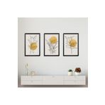 GAAGART 3'lü Ahşap Lamine Çerçeveli Mdf Tablo Çizgisel Sarı Bitkiler 30 x 40 gartNM2311