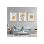GAAGART 3'lü Ahşap Lamine Çerçeveli Mdf Tablo Çizgisel Sarı Bitkiler 40 x 60 gartNM2316