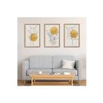 GAAGART 3'lü Ahşap Lamine Çerçeveli Mdf Tablo Çizgisel Sarı Bitkiler 50 x 70 gartNM2313