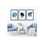 GAAGART 3'lü Ahşap Lamine Çerçeveli Mdf Tablo Martı Mercan ve Deniz 30 x 40 gartNM2108