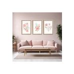 GAAGART 3'lü Ahşap Lamine Çerçeveli Mdf Tablo Pastel Pembe Çiçekler 30 x 40 gartNM2536