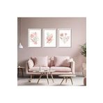 GAAGART 3'lü Ahşap Lamine Çerçeveli Mdf Tablo Pastel Pembe Çiçekler 40 x 60 gartNM2534