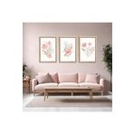 GAAGART 3'lü Ahşap Lamine Çerçeveli Mdf Tablo Pastel Pembe Çiçekler 40 x 60 gartNM2537
