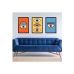 GAAGART 3'lü Ahşap Lamine Çerçeveli Mdf Tablo Renkli Soyut Gözler 50 x 70 gartNM2375