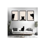 GAAGART 3'lü Ahşap Lamine Çerçeveli Mdf Tablo Siyah Kediler 30 x 40 gartNM2470