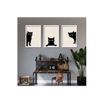 GAAGART 3'lü Ahşap Lamine Çerçeveli Mdf Tablo Siyah Kediler 30 x 40 gartNM2475