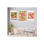 GAAGART 3'lü Ahşap Lamine Çerçeveli Mdf Tablo Soyut Karpuz Kiraz Çilek 40 x 60 gartNM2282