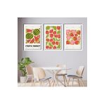 GAAGART 3'lü Ahşap Lamine Çerçeveli Mdf Tablo Soyut Karpuz Kiraz Çilek 50 x 70 gartNM2280