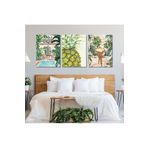 Gaagart 3'Lü Kanvas Duvar Tablosu Boho Kadın Görseli Ve Yeşil Ananas, 60 X 90