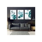 GAAGART 3'lü Kanvas Duvar Tablosu Seti Yeşil Yapraklar Çizgisel Tasarım 60 x 90 gartNM1879