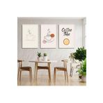 GAAGART 3'lü Kanvas Mutfak Tablo Seti Çizgisel Coffee Time 30 x 40 gartNM1748