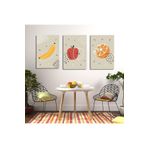GAAGART 3'lü Kanvas Mutfak Tablo Seti Çizgisel Muz Elma ve Portakal 40 x 60 gartNM1769