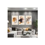 GAAGART 3'lü Metal Çerçeveli Cam Tablo Seti Bohem Kahverengi Yapraklar 50 x 70 gartNM1284