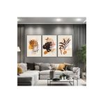 GAAGART 3'lü Metal Çerçeveli Cam Tablo Seti Bohem Kahverengi Yapraklar 70 x 100 gartNM1288