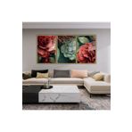 Gaagart 3'Lü Metal Çerçeveli Cam Tablo Seti Kırmızı Yeşil Çiçek Deseni, 50 X 70