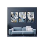 GAAGART 3'lü Metal Çerçeveli Cam Tablo Seti Turkuaz Gold Kuş Tüyü 40 x 60 gartNM565