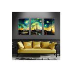 GAAGART 3'lü Metal Çerçeveli Cam Tablo Seti Van Gogh Yıldızlı Gece 30 x 40 gartNM740
