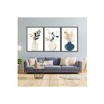 Gaagart 3'Lü Metal Çerçeveli Cam Tablo Seti Vazo Ve Soft Yaprak Tasarımı, 40 X 60