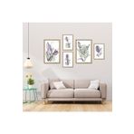 GAAGART 5'li Ahşap Lamine Çerçeveli Mdf Tablo Seti Lila Çizgisel Çiçek 30 x 40 gartNM2683