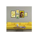 GAAGART 5'li Ahşap Lamine Çerçeveli Mdf Tablo Seti Sarı Çiçek ve Kadın 30 x 40 gartNM2730