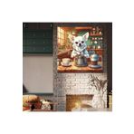 Gaagart Kare Kanvas Kahve Köşesi Cafe Tablosu Barista Beyaz Chihuahua, 20 X 20