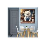 Gaagart Kare Kanvas Kahve Köşesi Cafe Tablosu Barista Beyaz Pomeranian, 50 X 50