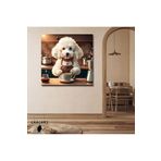 Gaagart Kare Kanvas Kahve Köşesi Cafe Tablosu Barista Beyaz Poodle, 50 X 50