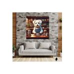 Gaagart Kare Kanvas Kahve Köşesi Cafe Tablosu Barista Beyaz Terrier, 50 X 50