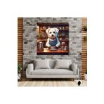 Gaagart Kare Kanvas Kahve Köşesi Cafe Tablosu Barista Beyaz Terrier, 90 X 90