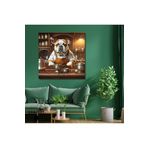 Gaagart Kare Kanvas Kahve Köşesi Cafe Tablosu Barista Bulldog Köpek, 70 X 70