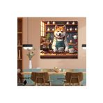 Gaagart Kare Kanvas Kahve Köşesi Cafe Tablosu Barista Japon Akita Köpek, 90 X 90