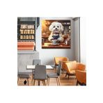 Gaagart Kare Kanvas Kahve Köşesi Cafe Tablosu Barista Maltese Köpek, 90 X 90