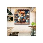 Gaagart Kare Kanvas Kahve Köşesi Cafe Tablosu Barista Pomeranian Köpek, 50 X 50