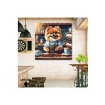 Gaagart Kare Kanvas Kahve Köşesi Cafe Tablosu Barista Pomeranian Köpek, 90 X 90