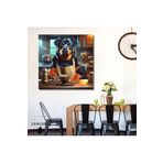 Gaagart Kare Kanvas Kahve Köşesi Cafe Tablosu Barista Rottweiler Köpek, 50 X 50