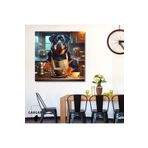 Gaagart Kare Kanvas Kahve Köşesi Cafe Tablosu Barista Rottweiler Köpek, 90 X 90