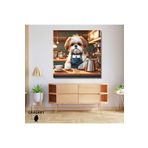 Gaagart Kare Kanvas Kahve Köşesi Cafe Tablosu Barista Shih Tzu Köpek, 40 X 40